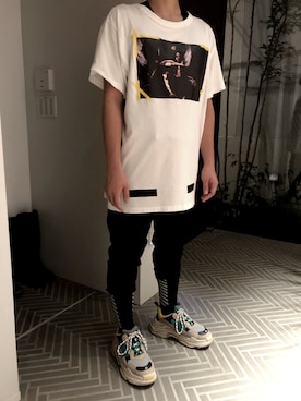 「OFF-WHITE」｜「アイテム（スラックス）」を使った、圧倒的帽子似合わないマンさん（メンズ・168cm）の春コーディネート