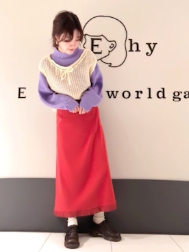「E hyphen world gallery（イーハイフンワールドギャラリー）のモヘヤタッチハイネックプルオーバー＊（ニット/セーター）」を使った、くぼちえさん（レディース・161cm）の冬コーディネート
