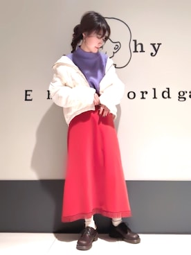 「E hyphen world gallery（イーハイフンワールドギャラリー）のモヘヤタッチハイネックプルオーバー＊（ニット/セーター）」を使った、くぼちえさん（レディース・161cm）の冬コーディネート