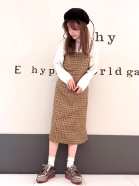 「LEE」｜「アイテム（チュニック）」を使った、くぼちえさん（レディース・161cm）の冬コーディネート
