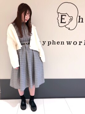 「チェックワンピース」｜「アイテム（ブルゾン）」を使った、くぼちえさん（レディース・161cm）の冬コーディネート
