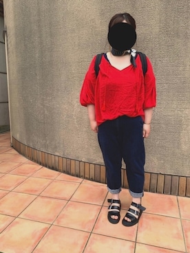 「レッドコーデ」｜「アイテム（サンダル）」を使った、manyamiさん（レディース・156cm）の夏コーディネート