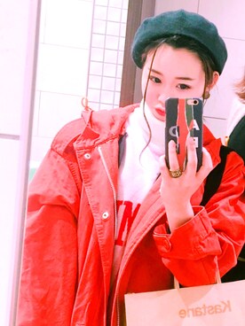 「STUSSY（ステューシー）のアイテム（Outerwear、オレンジ系）」を使った、Y.Aoiさん（レディース・150cm）の春コーディネート