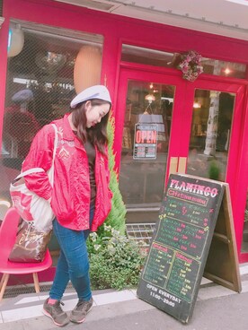 「red」｜「アイテム（ナイロンジャケット）」を使った、Y.Aoiさん（レディース・150cm）の春コーディネート
