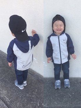 「New Balance」｜「アイテム（ナイロンジャケット）」を使った、すいぼーいさん（キッズ・90cm）の春コーディネート