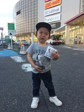 「H&M（エイチ・アンド・エム）のアイテム（帽子、ホワイト系）」を使った、すいぼーいさん（キッズ・90cm）の春コーディネート