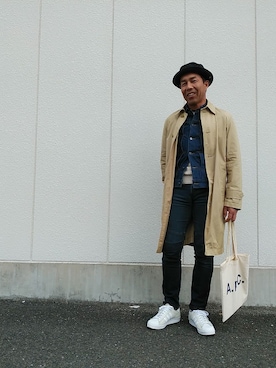 「SHIPS（シップス）のアイテム（ステンカラーコート）」を使った、カツイッちゃんさん（メンズ・173cm）の冬コーディネート