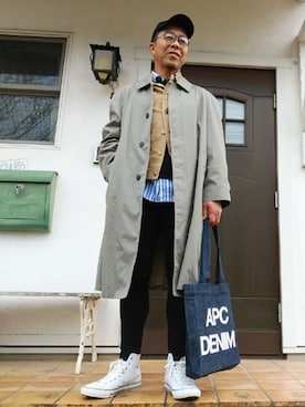 「LONDONFOG（ロンドンフォグ）のアイテム（ステンカラーコート）」を使った、カツイッちゃんさん（メンズ・173cm）の冬コーディネート