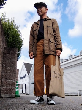 「A.P.C.（アーペーセー）のアイテム（ミリタリージャケット）」を使った、カツイッちゃんさん（メンズ・173cm）の秋コーディネート