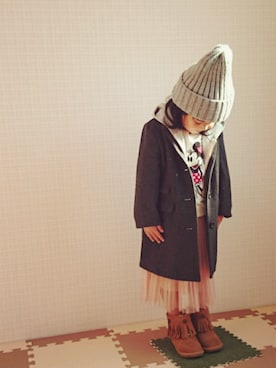 「BRANSHES（ブランシェス）のアイテム（チェスターコート）」を使った、Riiiiiiia♡さん（キッズ・100cm）の冬コーディネート