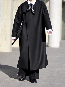 HYKE（ハイク）のノーカラーコートを使った人気ファッション