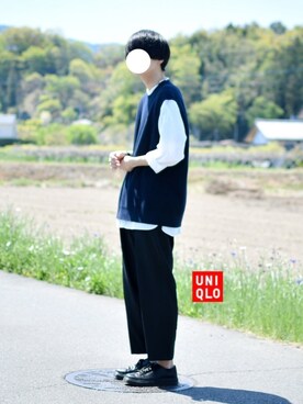 Uniqlo ユニクロ のニット セーターを使った リネンシャツ のメンズ人気ファッションコーディネート Wear