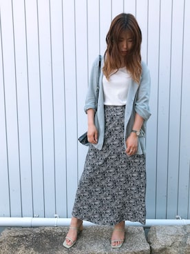 「ミントグリーン」｜「アイテム（ノーカラージャケット）」を使った、yomaさん（レディース・157cm）の春コーディネート