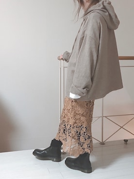 「antiqua（アンティカ）の花柄コットンレーススカート（スカート）」を使った、xxx.chi.xxxさん（レディース・159cm）の春コーディネート