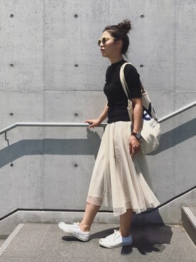 「SQUOVAL（スクオーバル）のアイテム」を使った、NANAさん（レディース・161cm）の夏コーディネート