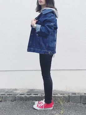 「赤コンバース」｜「アイテム（ブルゾン）」を使った、NANAさん（レディース・161cm）の春コーディネート