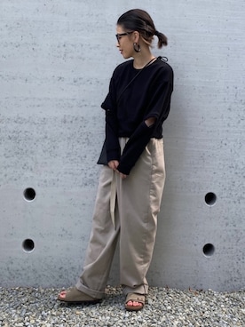 「rectangle（レクタングル）のエルボースリットプルオーバー（Tシャツ/カットソー）」を使った、NANAさん（レディース・162cm）の春コーディネート