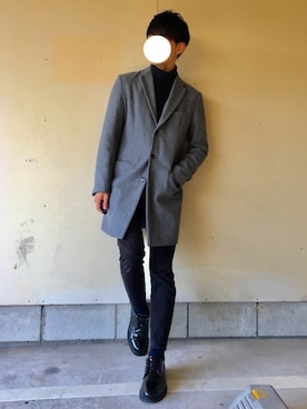 「KATHARINE HAMNETT LONDON （キャサリンハムネットロンドン）のアイテム（チェスターコート）」を使った、さかさかさん（メンズ・178cm）の冬コーディネート