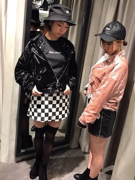 「双子コーデ」｜「アイテム（ライダースジャケット）」を使った、RASVOA STAFFさん（レディース・160cm）の秋コーディネート