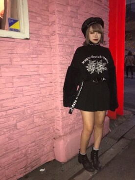 「袖ボリューム」｜「アイテム（ハンチング/ベレー帽）」を使った、RASVOA STAFFさん（レディース・158cm）の冬コーディネート