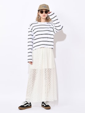 「RASVOA（ラスボア）のアイテム（キャップ）」を使った、RASVOA STAFFさん（レディース・160cm）の春コーディネート