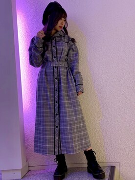 「グレンチェック」｜「アイテム（シャツワンピース）」を使った、RASVOA STAFFさん（レディース・152cm）の秋コーディネート