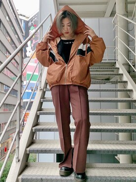 「ブラウンコーデ」｜「アイテム（ナイロンジャケット）」を使った、RASVOA STAFFさん（レディース・154cm）の秋コーディネート