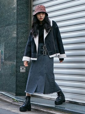 「ラップスカート」｜「アイテム（ブルゾン）」を使った、RASVOA STAFFさん（レディース・164cm）の冬コーディネート