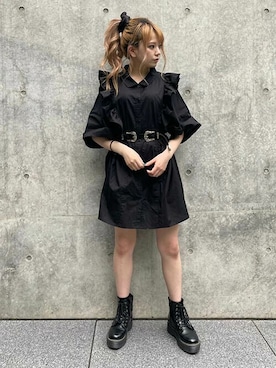 「ビッグシャツ」｜「アイテム（シャツワンピース）」を使った、RASVOA STAFFさん（レディース・155cm）の夏コーディネート
