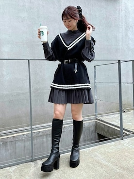 「ラインニット」｜「アイテム（ワンピース/ドレス）」を使った、RASVOA STAFFさん（レディース・160cm）の秋コーディネート