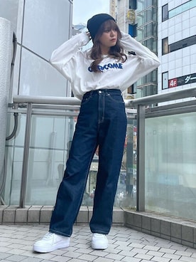「ストレートパンツ」｜「アイテム（ニットキャップ/ビーニー）」を使った、RASVOA STAFFさん（レディース・155cm）の秋コーディネート