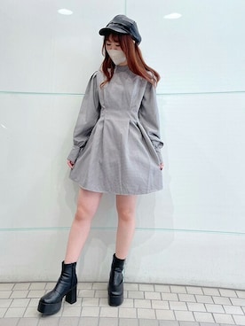 「袖ボリューム」｜「アイテム（キャスケット）」を使った、RASVOA STAFFさん（レディース・160cm）の秋コーディネート
