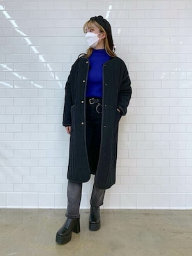 「アイテム（ノーカラーコート）」を使った、RASVOA STAFFさん（レディース・163cm）の冬コーディネート