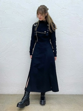 「ライダースコーデ」｜「アイテム（ワンピース/ドレス）」を使った、RASVOA STAFFさん（レディース・160cm）の冬コーディネート