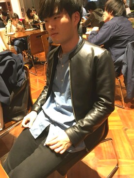 「シンプルおしゃれが好き」｜「アイテム（ライダースジャケット）」を使った、ヒロさん（メンズ・180cm）の秋コーディネート