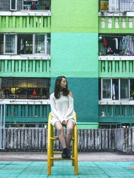 「PULL&BEAR（プルアンドベア）のアイテム（ニット/セーター、ホワイト系）」を使った、Silverlamさん（レディース）の春コーディネート