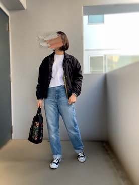 「MANASTASH（マナスタッシュ）のアイテム（ブルゾン）」を使った、チムニーさん（レディース・153cm）の春コーディネート