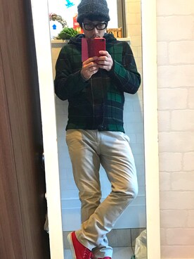 「TOPMAN（トップマン）のアイテム（チノパンツ）」を使った、coroさん（メンズ・167cm）の冬コーディネート