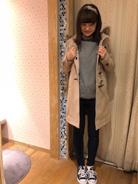 「バンダナ」｜「アイテム（ダッフルコート）」を使った、kaede☺︎さん（レディース・165cm）の秋コーディネート