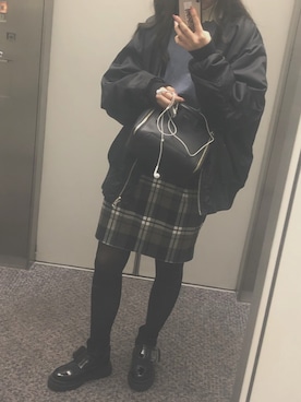 「オルチャンファッション」｜「アイテム（MA-1）」を使った、하나 さん（レディース・163cm）の冬コーディネート