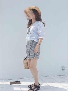 「ブラウス」｜「アイテム（ビーチサンダル）」を使った、c h i h i r ☻︎さん（レディース・158cm）の夏コーディネート