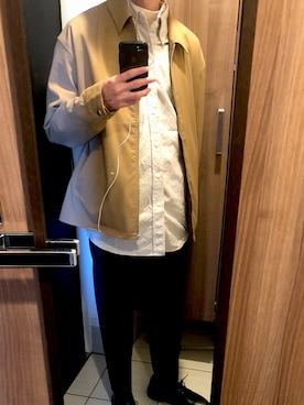 「ユニクロU」｜「アイテム（スラックス）」を使った、健康さん（メンズ・174cm）の春コーディネート
