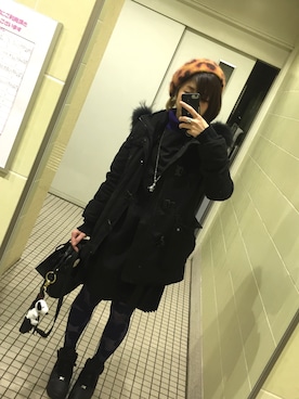 「アイテム（タイツ/ストッキング、ブルー系）」を使った、ねこさん（レディース・159cm）の冬コーディネート