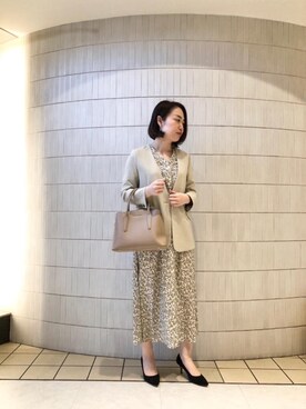 「雨」｜「アイテム（ノーカラージャケット）」を使った、ルクールブランアトレ松戸店スタッフさん（レディース・160cm）の春コーディネート