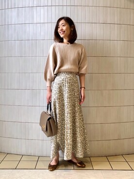 「プリーツニット」｜ルクールブランアトレ松戸店スタッフさん（レディース・152cm）の春コーディネート