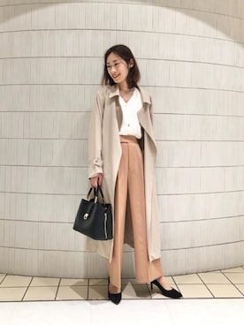 「雨」｜「アイテム（トレンチコート）」を使った、ルクールブランアトレ松戸店スタッフさん（レディース・158cm）の春コーディネート