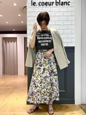 「雨」｜「アイテム（ノーカラージャケット）」を使った、ルクールブランアトレ松戸店スタッフさん（レディース・155cm）の夏コーディネート
