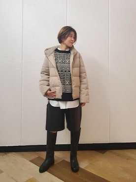 「雨」｜「アイテム（ダウンジャケット/コート）」を使った、ルクールブランアトレ松戸店スタッフさん（レディース・155cm）の秋コーディネート