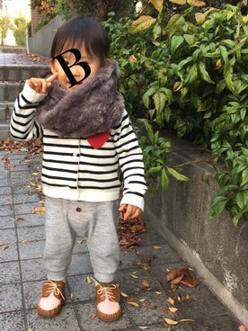 「no brand（ノーブランド）のアイテム（その他シューズ）」を使った、びりけんたん♀さん（キッズ・80cm）の秋コーディネート