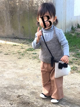 「no brand（ノーブランド）のアイテム（その他トップス）」を使った、びりけんたん♀さん（キッズ・80cm）の秋コーディネート